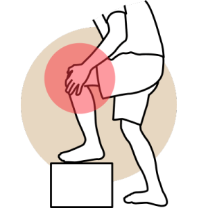 A stick person holds their knee.