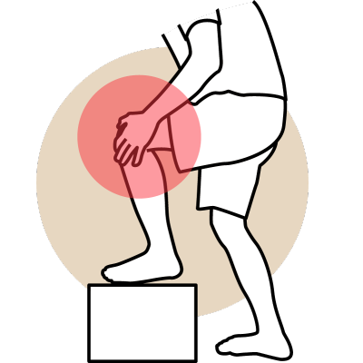 A stick person holds their knee.