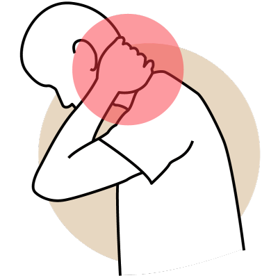 A stick person holds their neck.