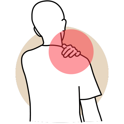 A stick person holds their shoulder.