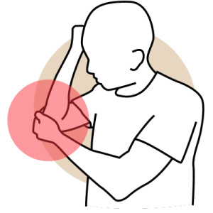 A stick person holds their elbow