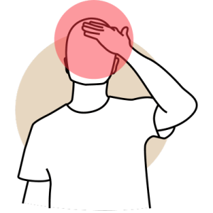 A stick person lays their hand on their head